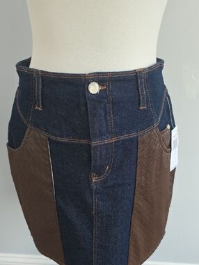 Nwt Sz 4 -Aves Les Filles Dark Denim & Brown Women's Skirt.